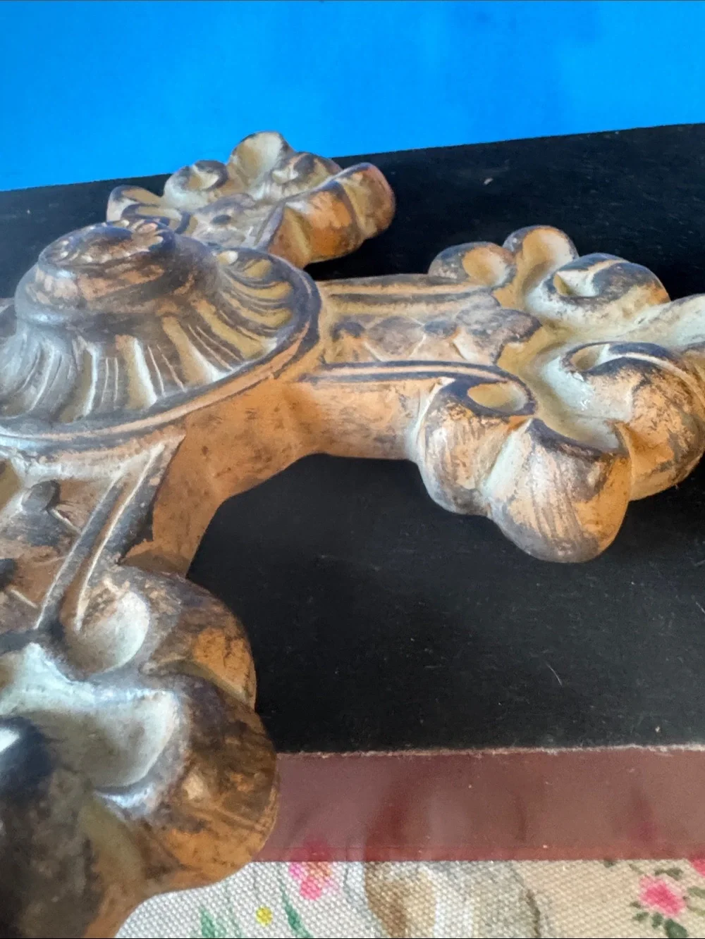 Ornate Decorative Wall Cross in Distressed Brown Finish
